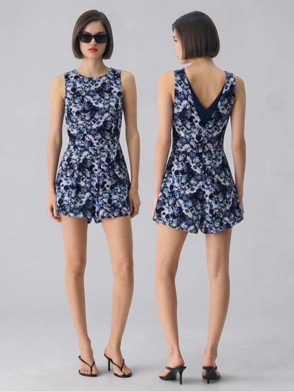 Saks Fifth Avenue Red NEW Floral Boho M Romper Shorts VBack Sleeveless Flowy Top